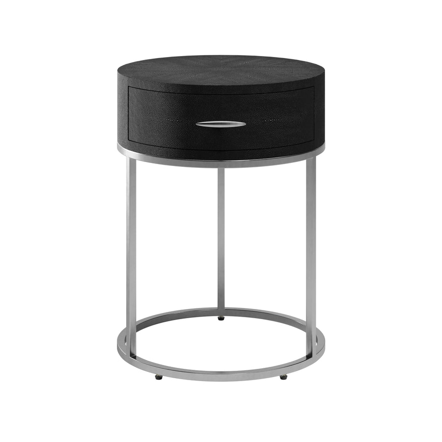 Hampton Round Bedside Table - Black Shagreen
