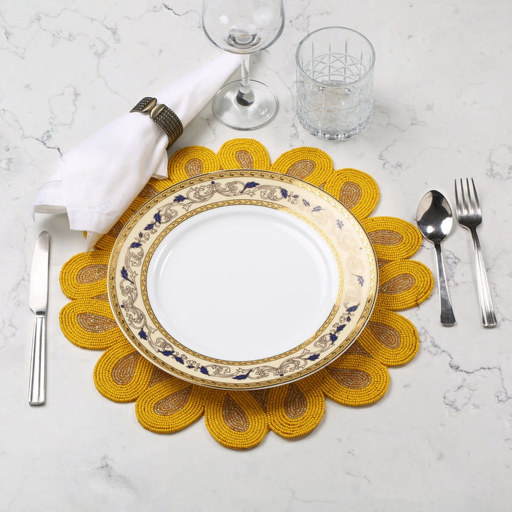Sorrento Yellow Beaded Placemats - Set of 4