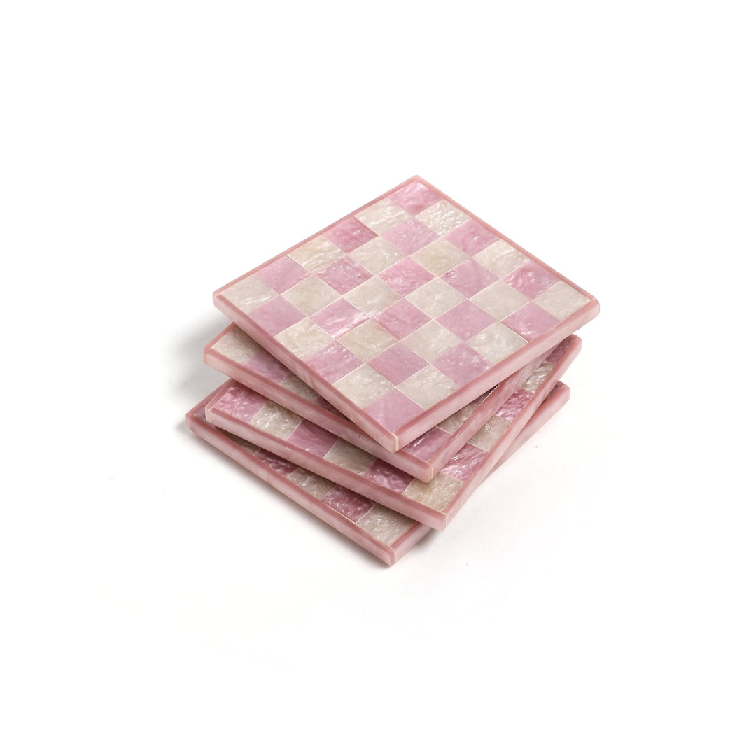 Pink Check Resin Coasters - Set of 4