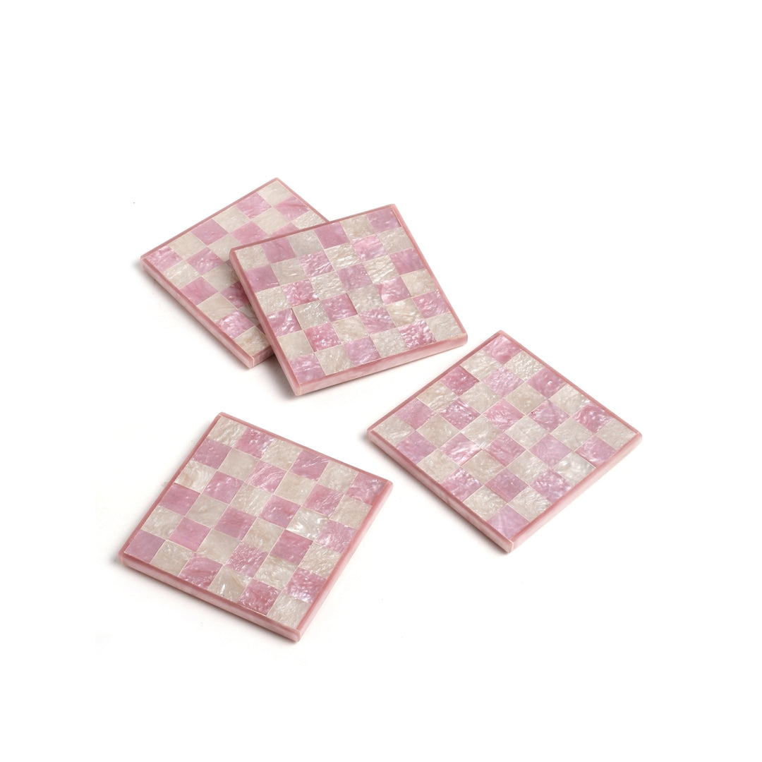 Pink Check Resin Coasters - Set of 4