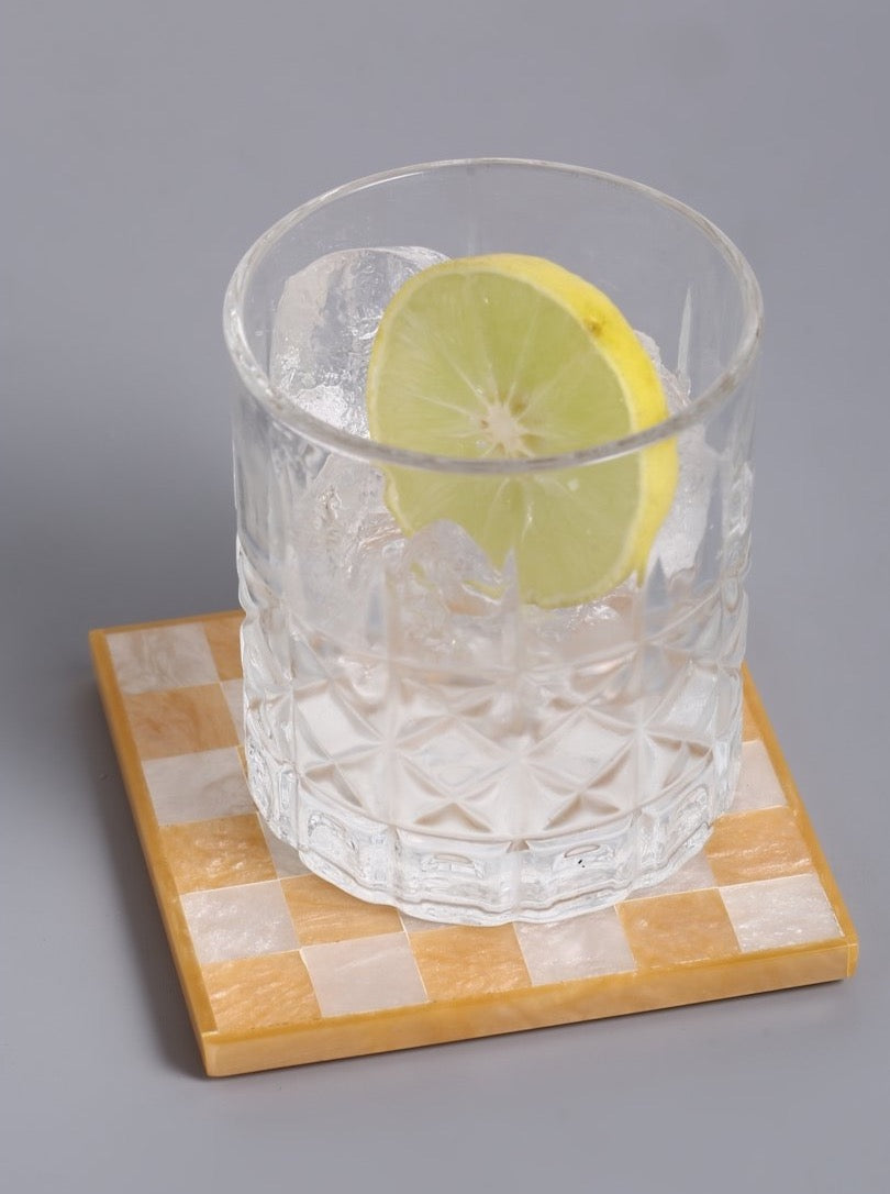 Yellow Check Resin Coasters - Set of 4