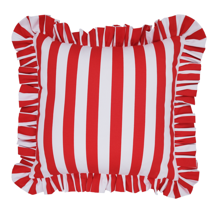 Red Striped Toot Sweet Square Ruffled Cushion
