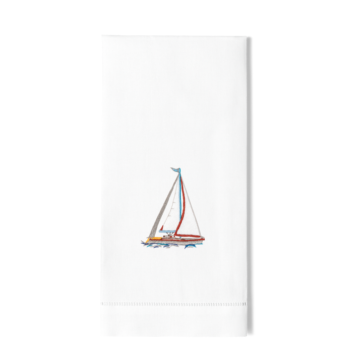 Sailboat Cotton Embroidered Hand Towel