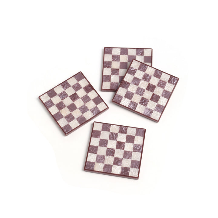 Plum Check Resin Coasters - Set of 4