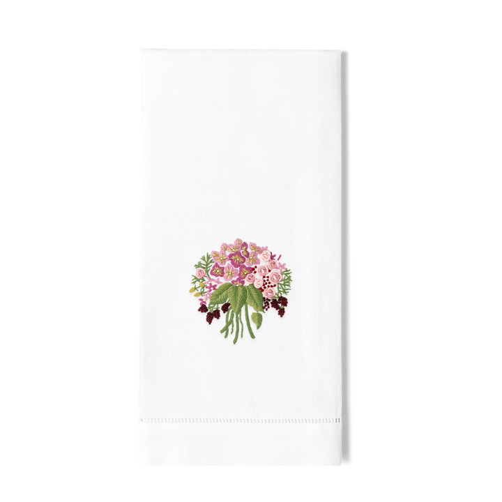 Pink Flower Bouquet Cotton Embroidered Hand Towel