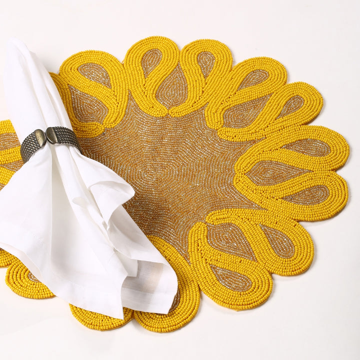 Sorrento Yellow Beaded Placemats - Set of 4
