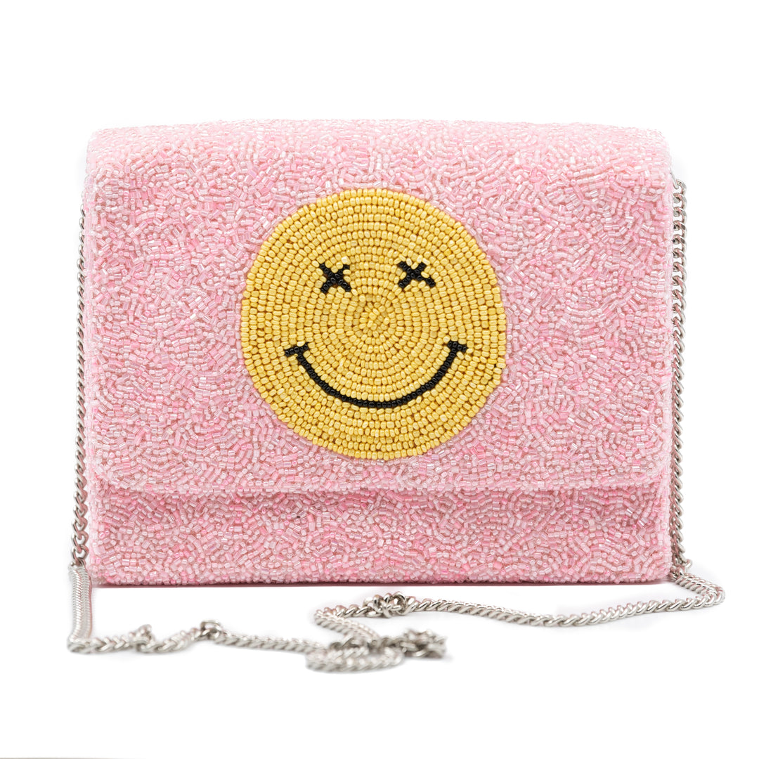 Smiley Emoji Pink Beaded Handbag