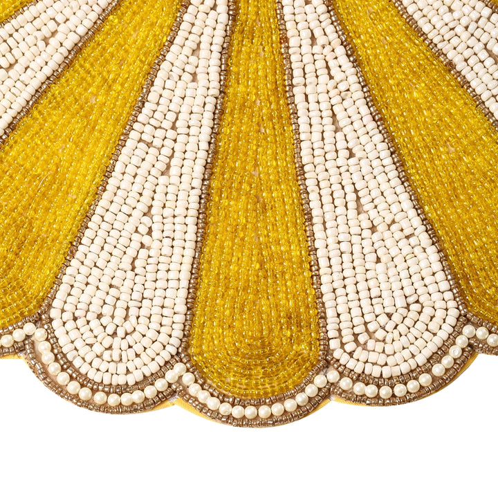 Yellow Floral Beaded Placemats - Set of 4