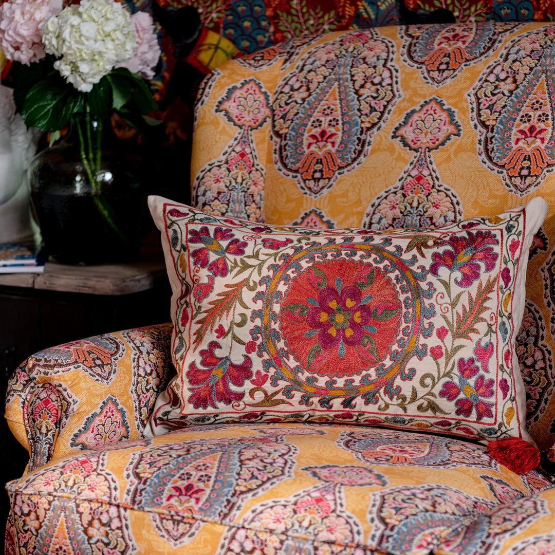 Nurata Suzani Silk Embroidered Rectangular Cushion