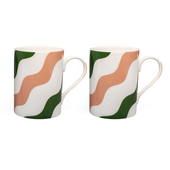 Pink & Green Scallop Mug - Pair
