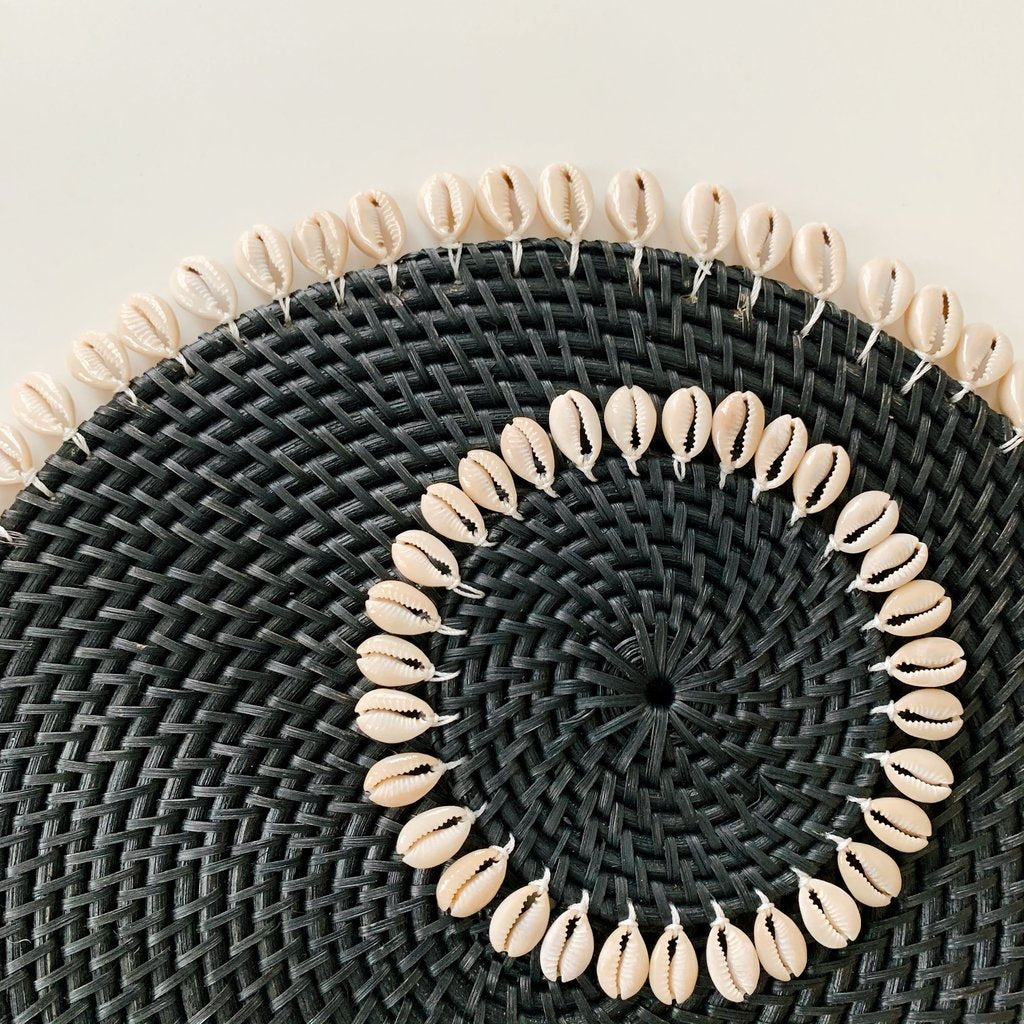 Black Rattan & Cowrie Shell Coasters - Set of 4