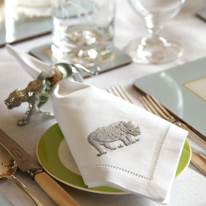 Out of Africa Set II Hand Embroidered Cotton Napkins - Set of 4