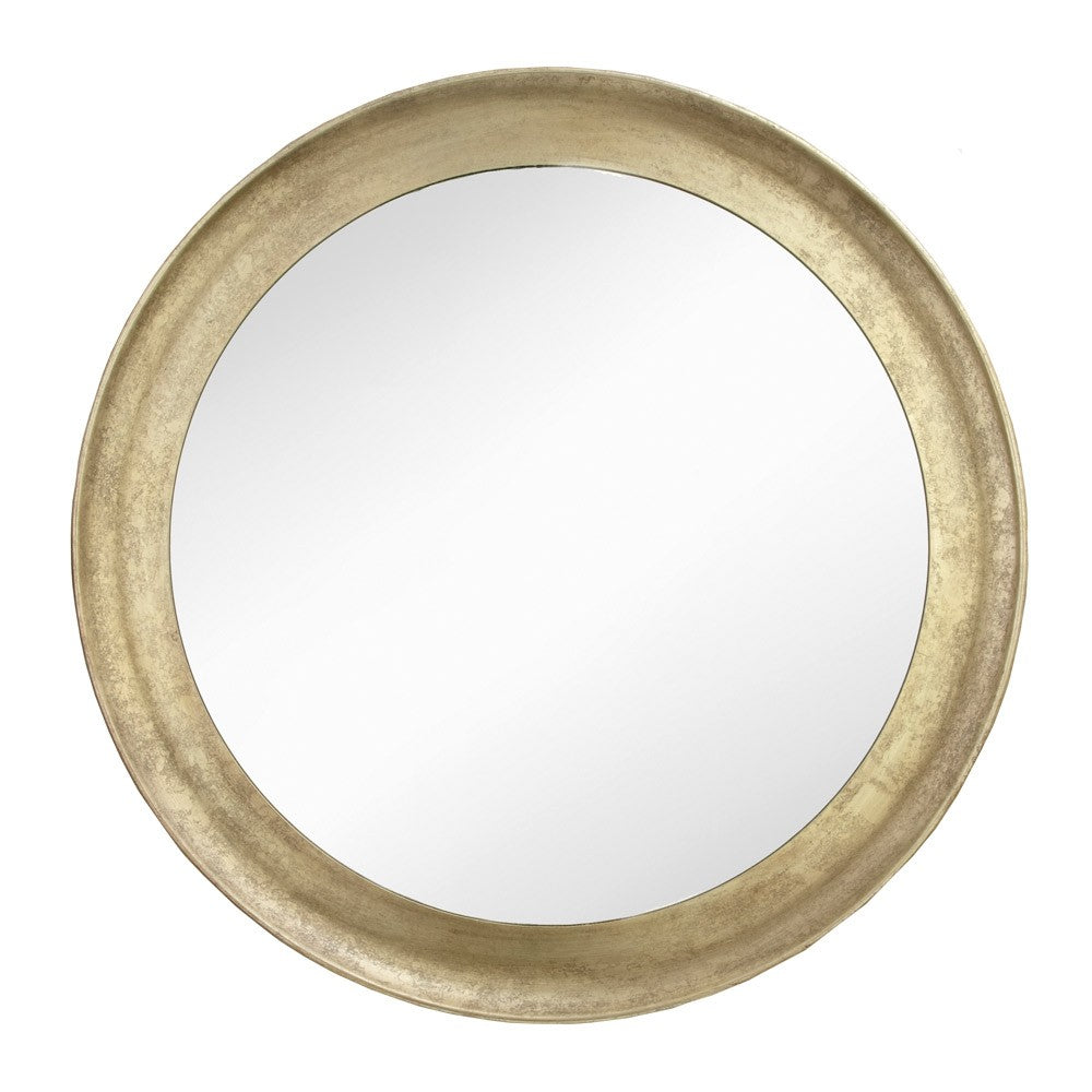 Alessandra Distressed Gold Round Mirror