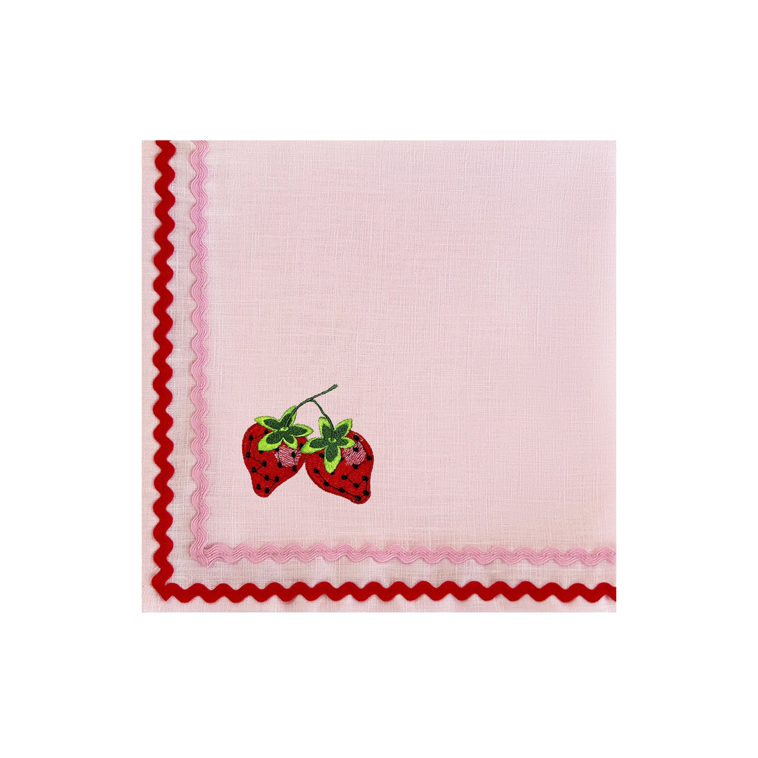 Strawberry Embroidered Linen Napkins