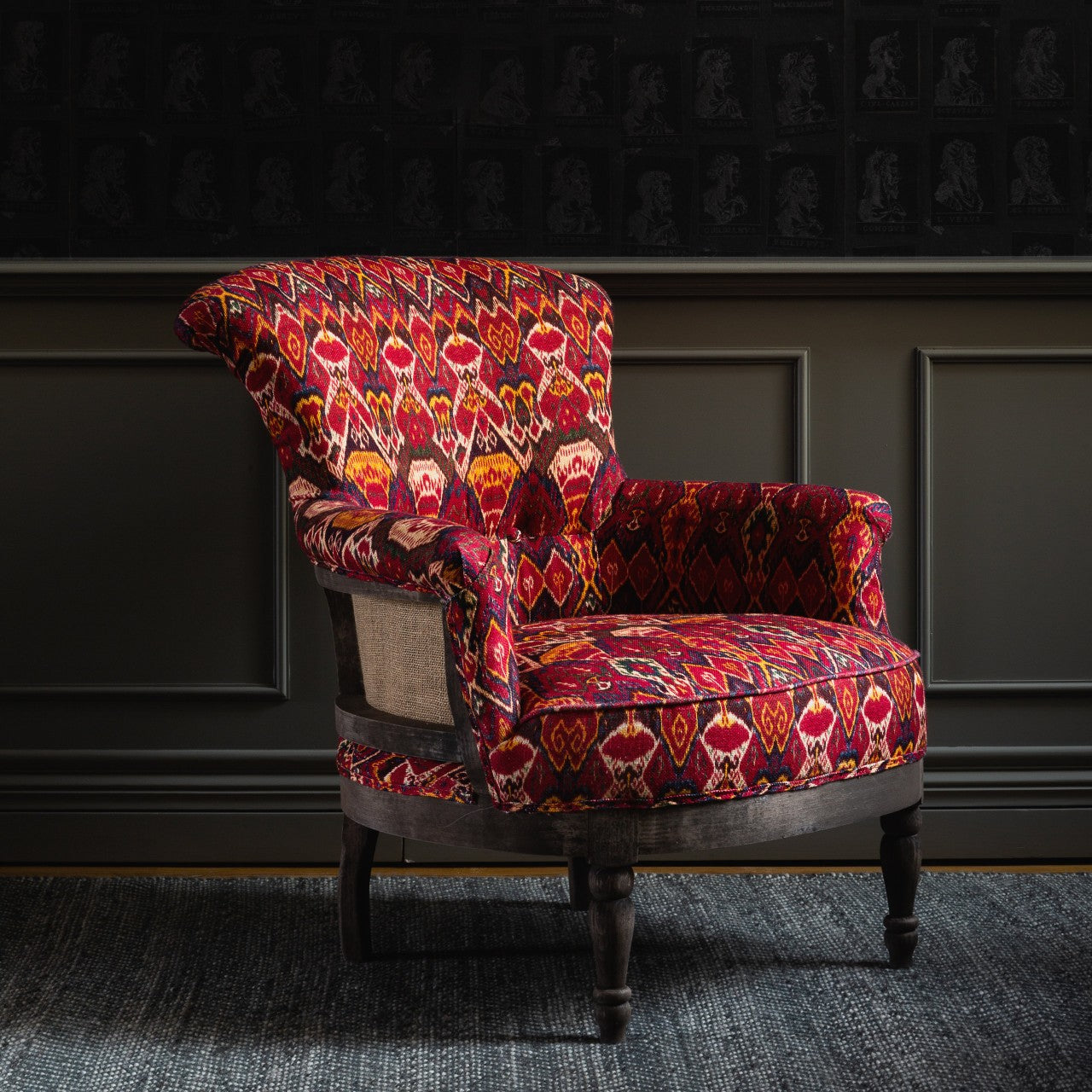 Louis Uzbek Red Ikat Deconstructed Wingback Chair Decoralist