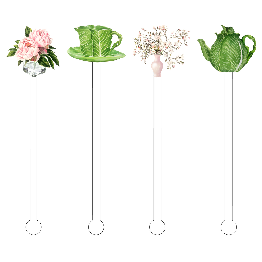 Cabbage Floral Teatime Acrylic Stir Sticks