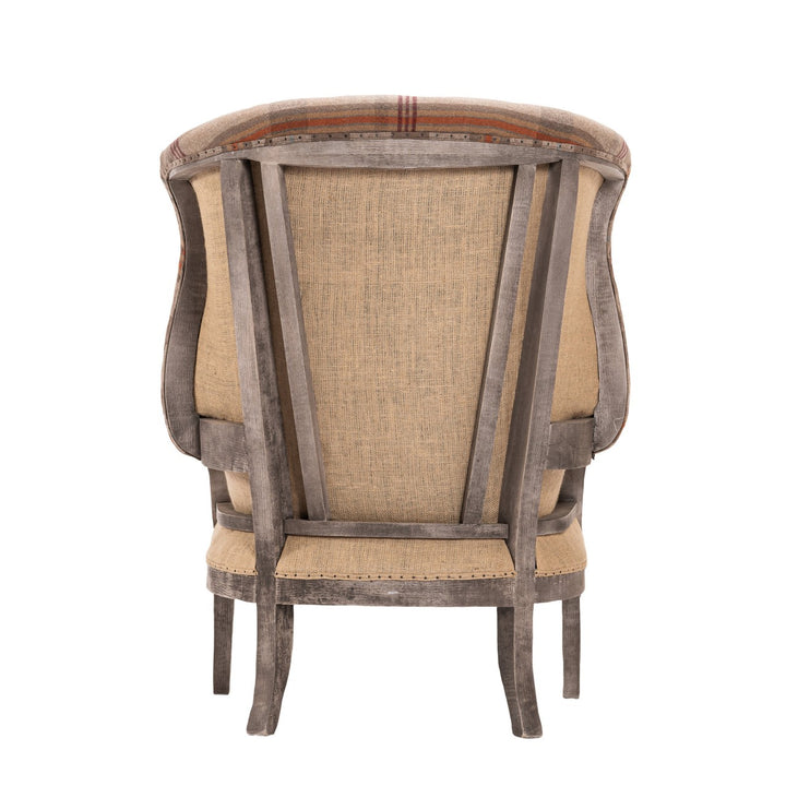 William Deconstructed Wingback Chair - Chalet Plaid & Antique Grey Leather