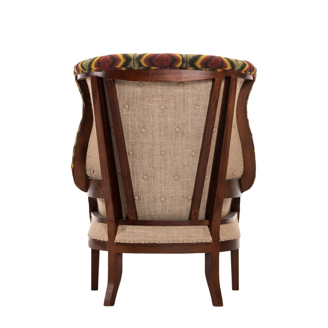William Deconstructed Wingback Chair - Pyramidenspitze Fabric & Cambridge Sage Leather