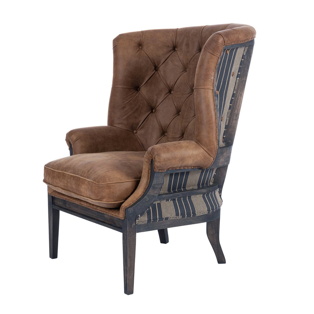 William Deconstructed Wingback Chair - Newport Stripes & Leather