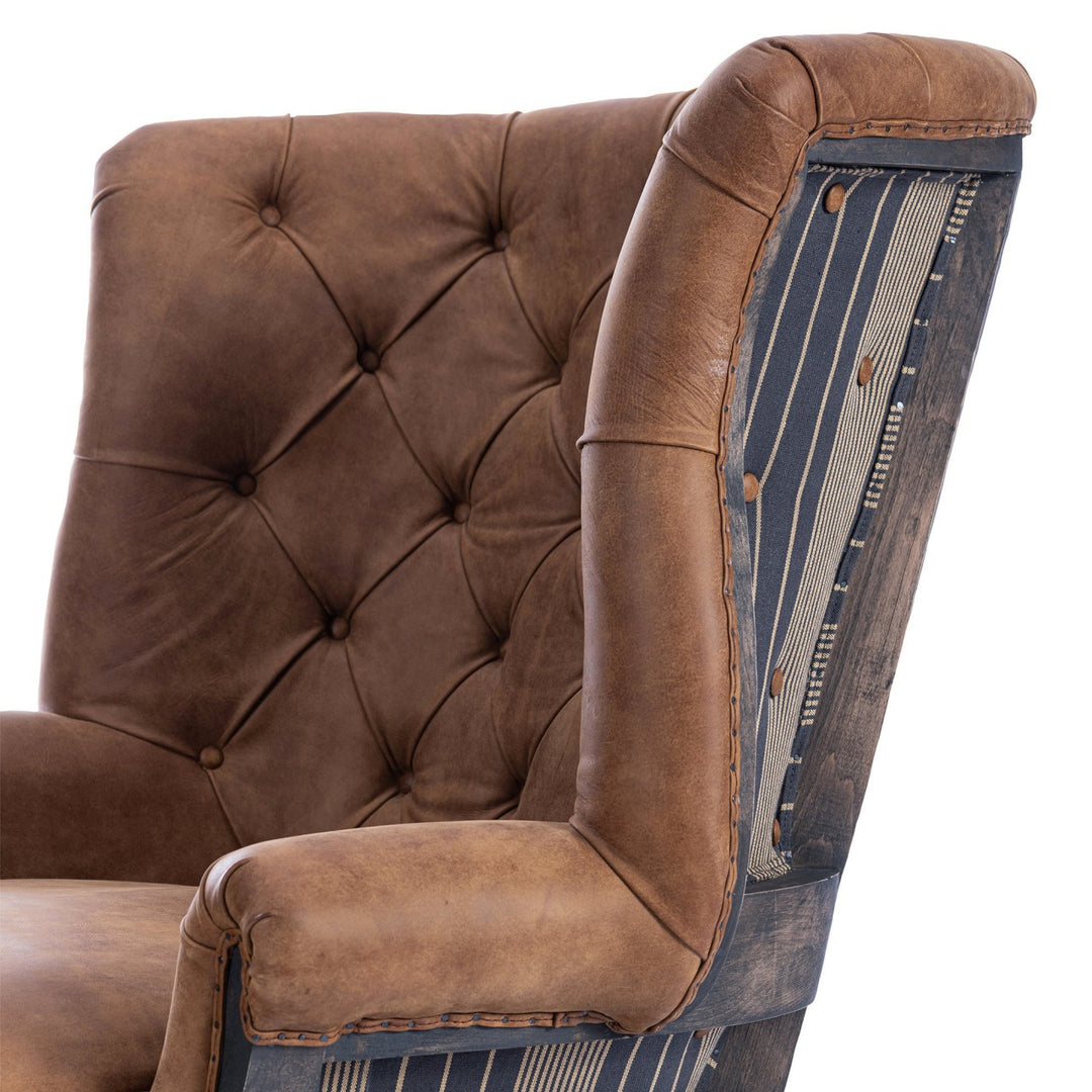 William Deconstructed Wingback Chair - Newport Stripes & Leather