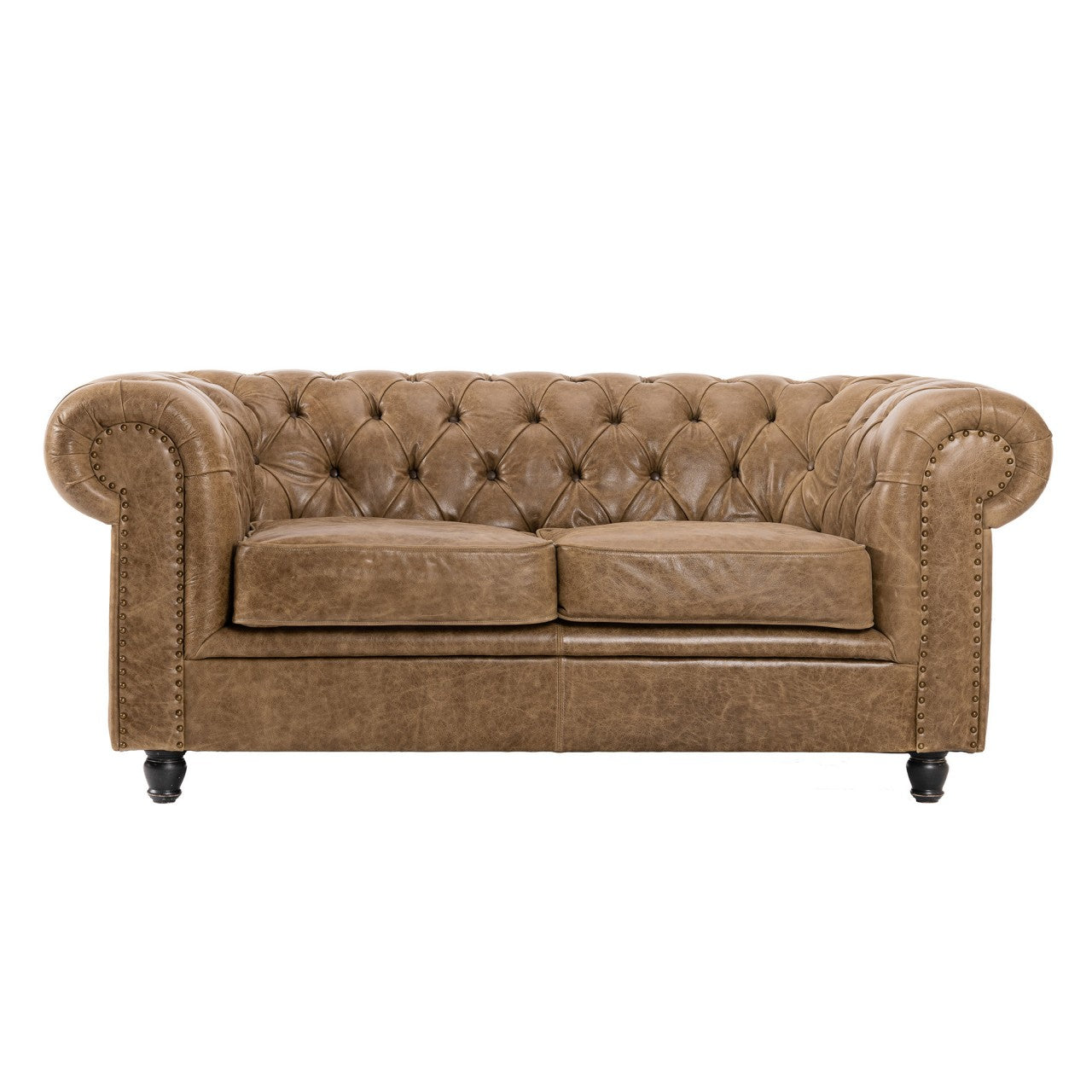 Tan leather store tufted sofa
